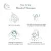 Step-by-step guide on how to use Nature’s Law Dandruff Control Shampoo – wet hair, apply shampoo, massage scalp, rinse, and use with botanical hair oil for best results.