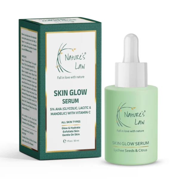 Nature's Law All Clear Skin Serum packaging and bottle with 2% salicylic acid, zinc, and centella asiatica for acne and oil control.