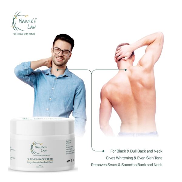 Nature’s Law Sleeve & Back Cream for men – reduces dullness, whitens, evens skin tone, and smooths back & neck.