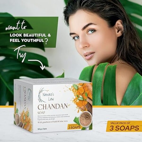 Sandalwood Turmeric Aloe Vera Bath Soap | Pack of 3 | 375g - Image 3